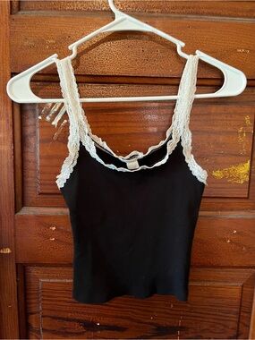 Full Tilt Black Tank Top with White Lace Trim